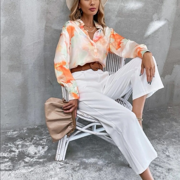 Boho orange tie dye button up blouse - Picture 6 of 7